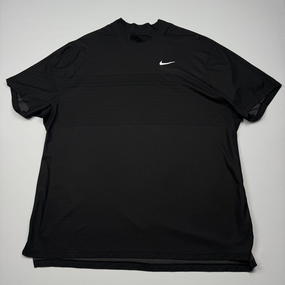 Nike Shirt Mens 2XL Black Dri-Fit ADV Tiger Woods Golf Mock Neck Top Performance
